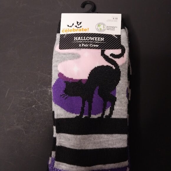 Way to Celebrate! Cat & Stars Socks 2 Pair - Picture 2 of 4